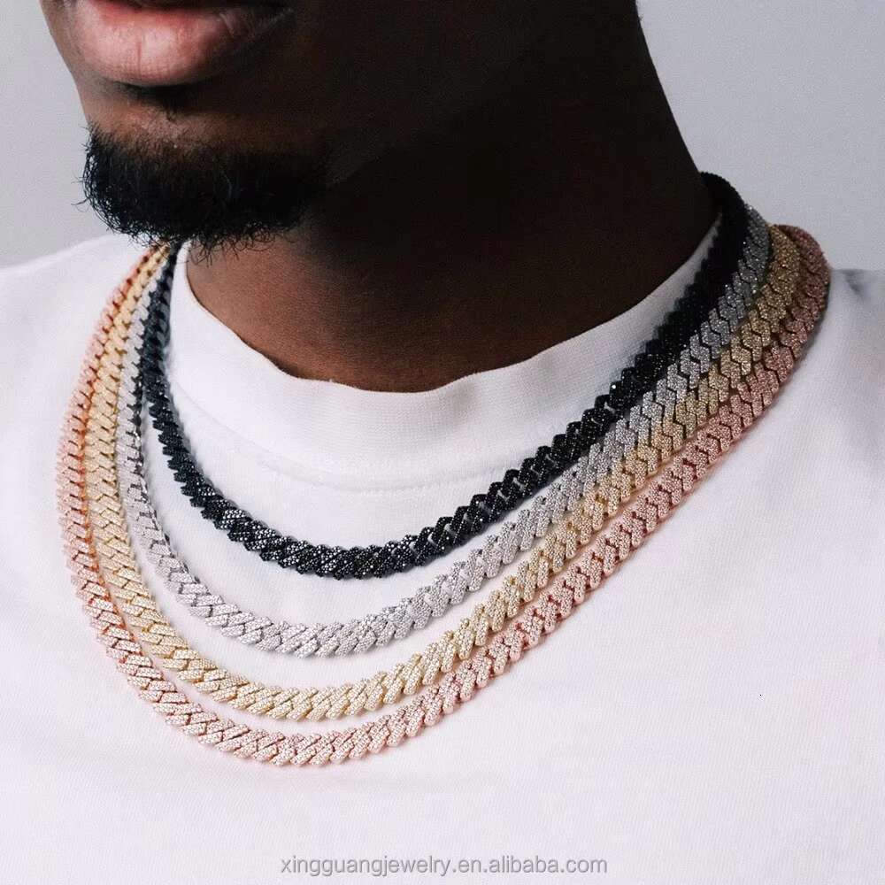 Pass Diamond test 2rows 8/10/12mm Hip Hop Cuban Link Chains Solid 925 Silver GRA Moissanite Chains for Men Bracelet Necklace