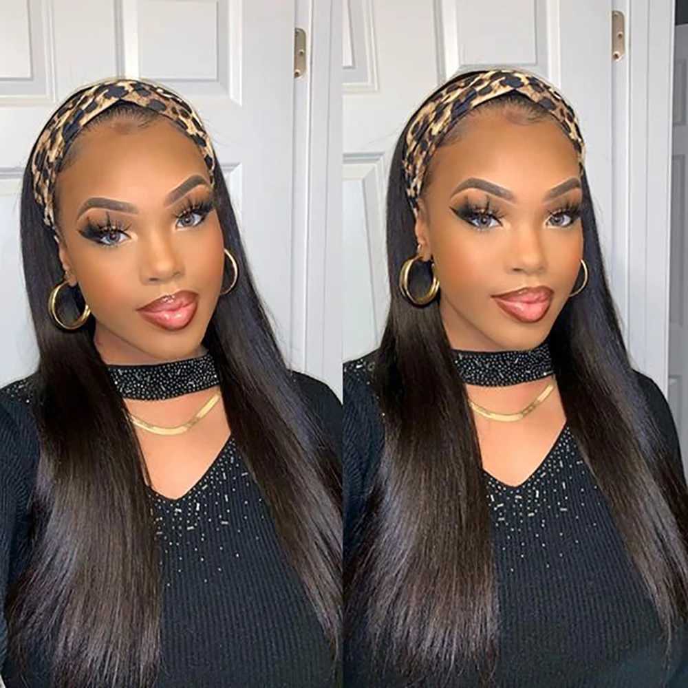 Headband Wig Human Hair Bone Straight Human Hair Wigs Full Machine Made Peruvian Human Hair Wigs For Black Women Easy to Go 180T251111