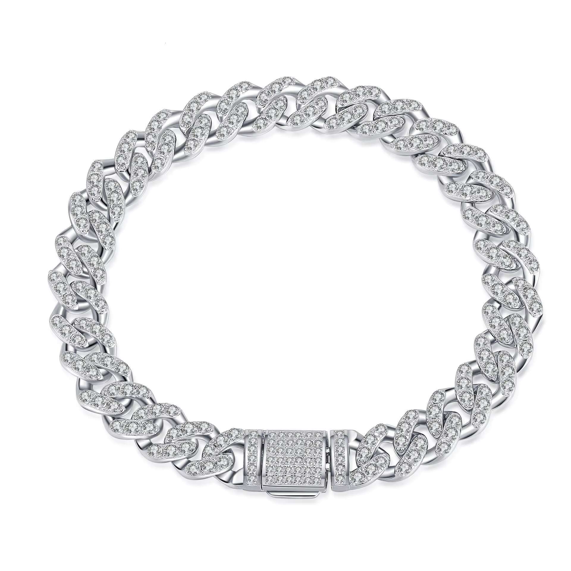 Wholesale Jewelry Moissanite Diamond Men Cuban Chain Fashion Bracelet Gold-plated Delicate Sterling Silver Hip Hop Bracelet