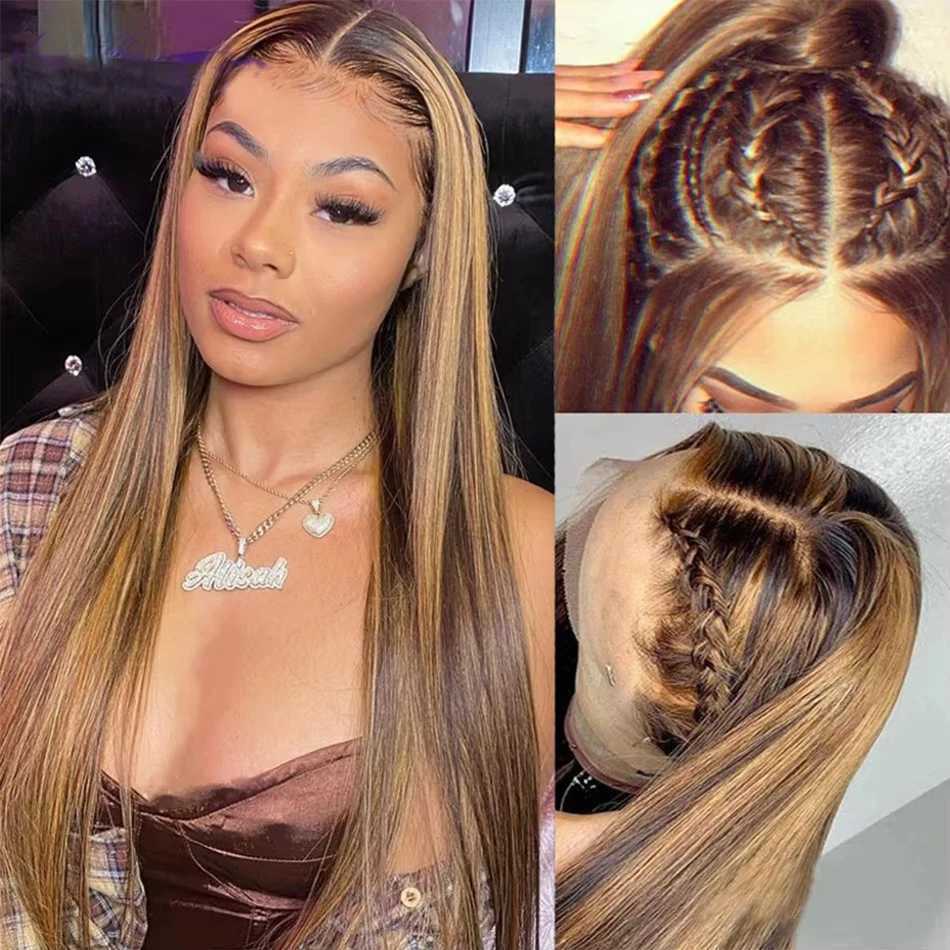40Inch Highlight Wig Human Hair 13x6 HD Lace Wig 4/27 Blonde Ombre Colored Bone Straight Lace Front Wigs 100 Quality Human HairT251111