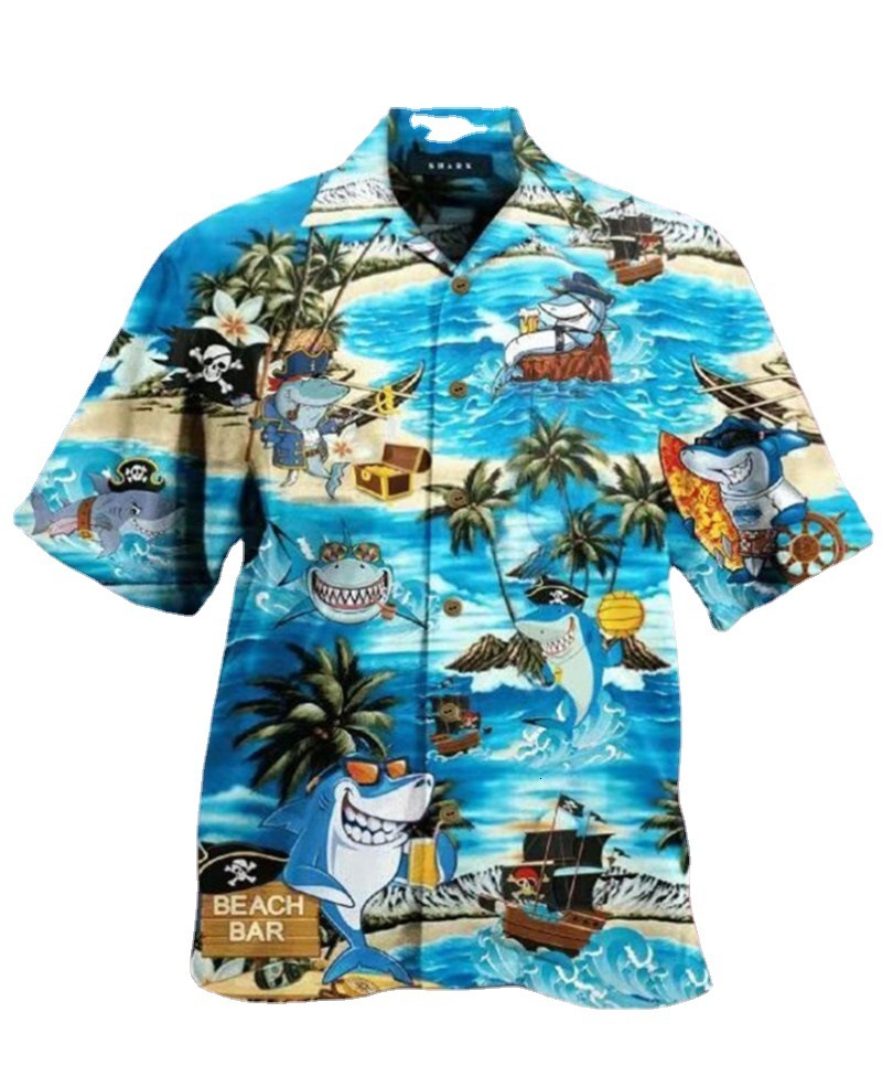 Mens summer casual printed Hawaiian shirt Mens vacation seaside trade direct