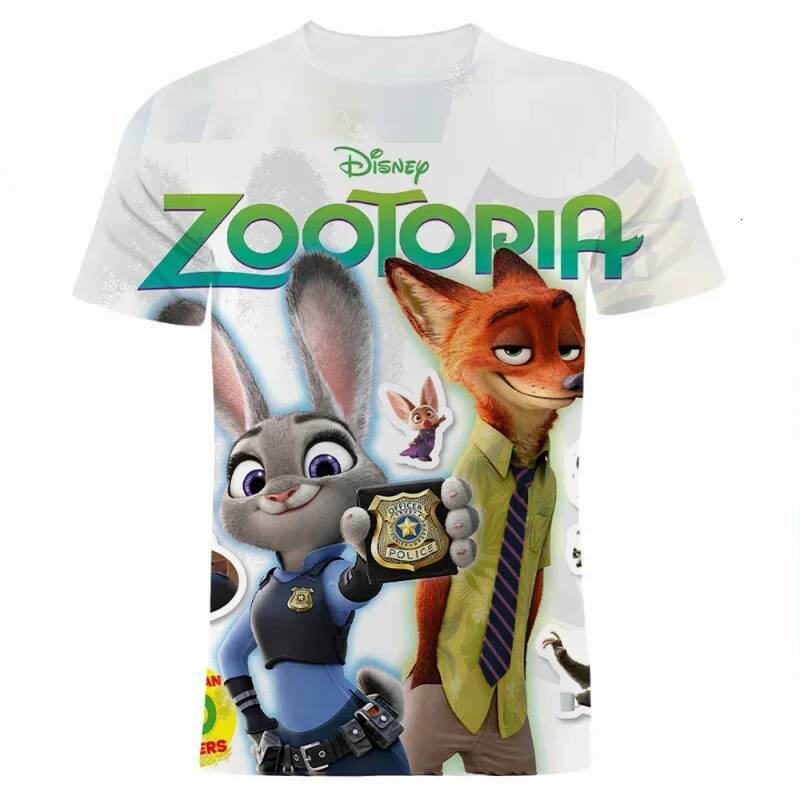 Disney Summer Disney Anime Zootopia 3D Print T-shirt Kids Clothing Nick Graphic T Shirt Children Street Boy Girl Tops Tees