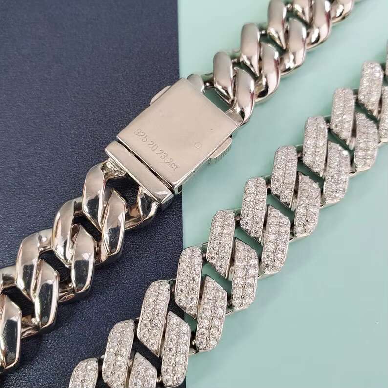 14MM Iced Out Hiphop VVS Moissanite 925 Sterling Silver Gold Plated Bling for Gifts Sparkling Cuban Link Chain