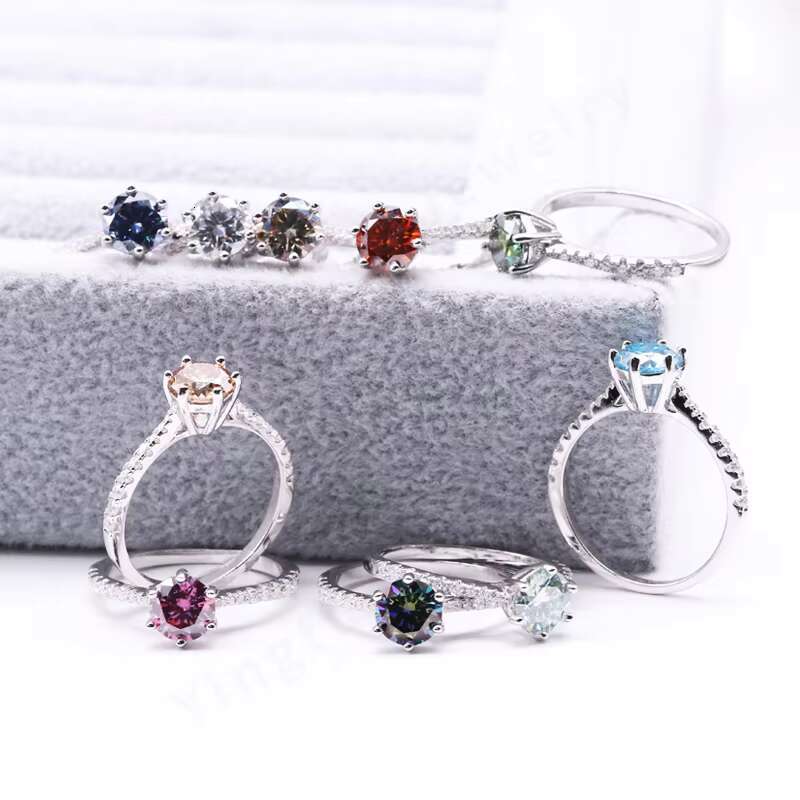 6.5mm 1ct Colored Round 925 Moissanite Engagement Rings for Women Moissanite Jewelry with GRA