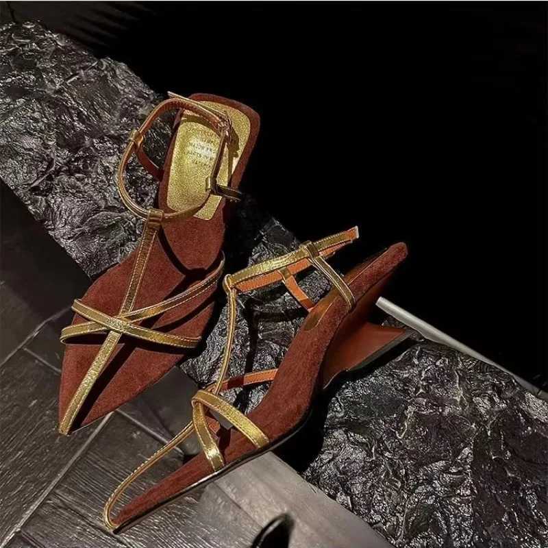 2024 New Womens High Heel Sandals Summer High Heel Shoes Luxury Cowboy Strap Womens Wedding SandalsXJ250410