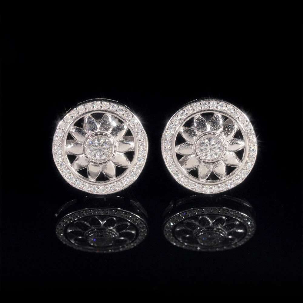 11.3mm Iced Out Moissanite Sunflower Earrings Screwback 925 Sterling Silver Hip Hop Lab Diamond Stud Earrings Pass Tester Gift