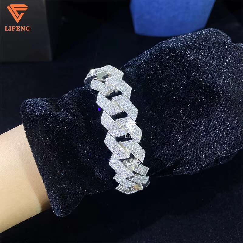 Hip Hop Jewelry Moissanite Bracelet 4rows 20mm Wide 925 Silver VVS Moissanite Iced Out Diamond Cuban Link Chain Bracelet Men