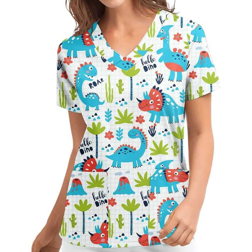 Love Print Scrubs Medical Uniform Para Mujer Top Mate Con Cuello En V Dental Uniform De Enfermera Camisa De Manga Corta Monos X250410