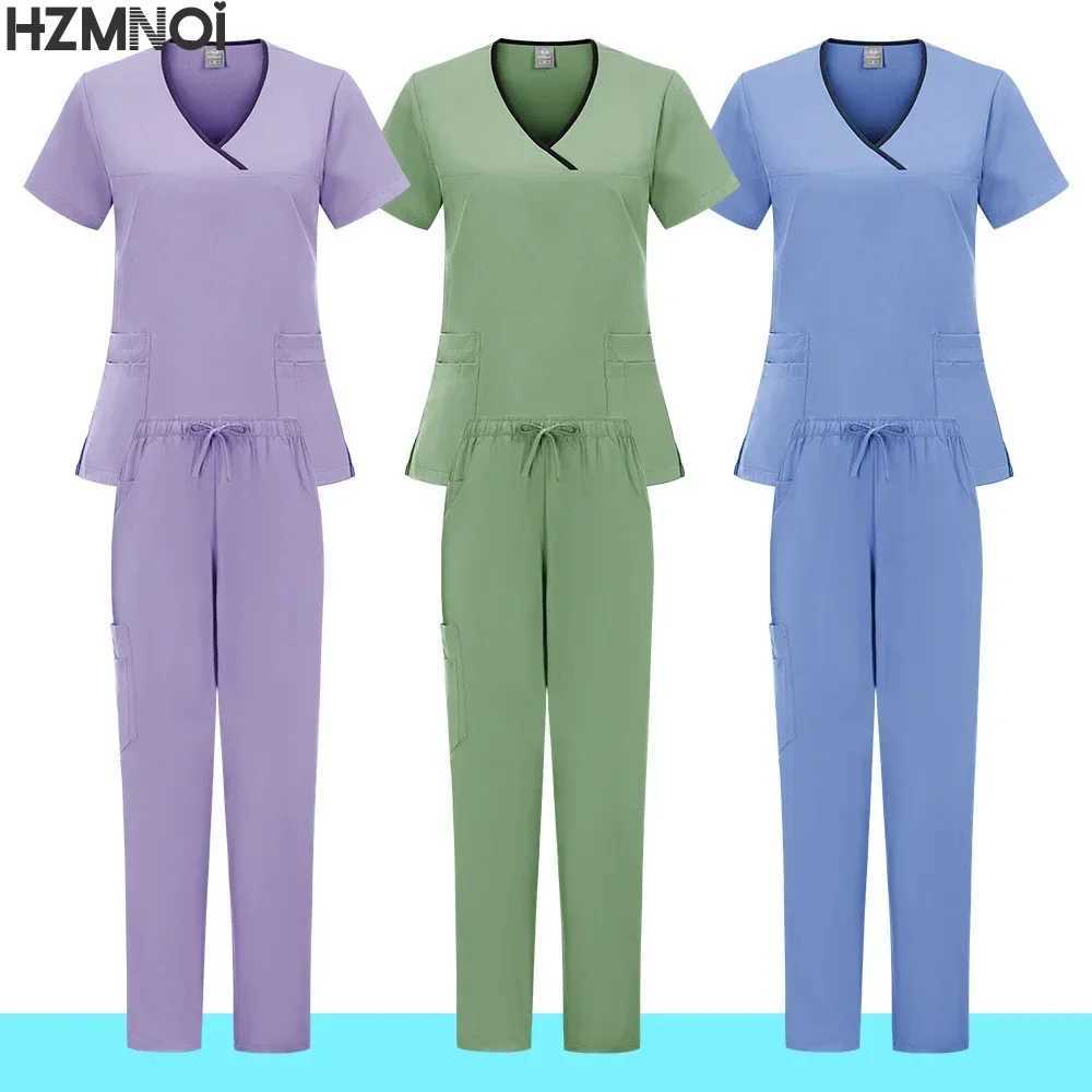 Multicolor Clinical Scrubs Clothes High-end Top+Pants Nursing Uniform Women Men Medical Surgery Uniform Nurse Workwear Scrub Set X250410