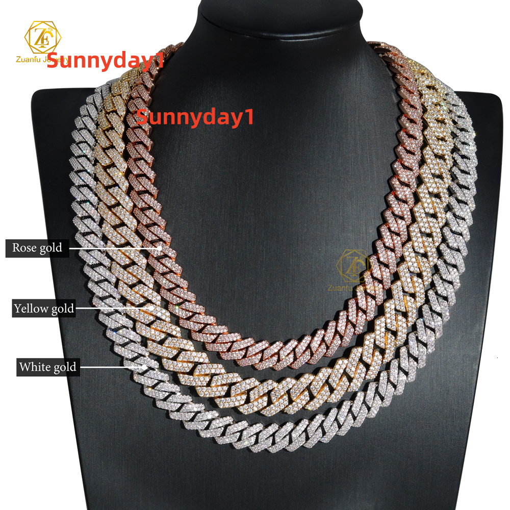 Make in China Classical Cuban Necklace Right Angled Trapezoid Ladder Shape Full Small Diamond 925S Moissanite Chain With GRA