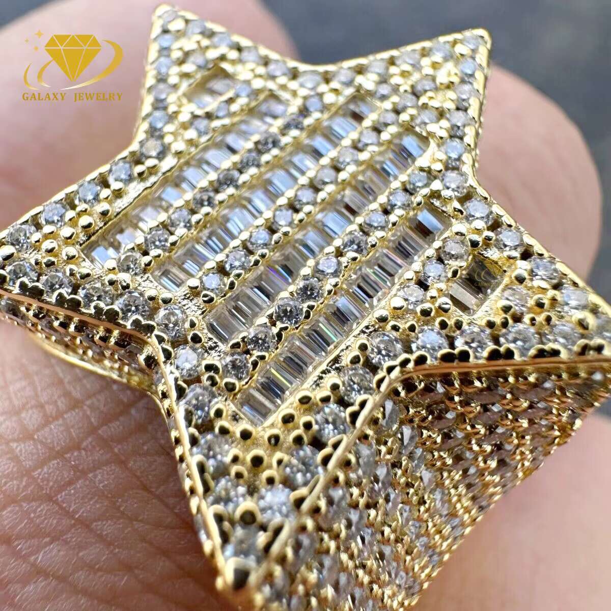 Luxury Iced Out Star Shape Rings 925 Sterling Silver Gold Plated Hip Hop Handmade Moissanite Diamond Custom Men Star Ring