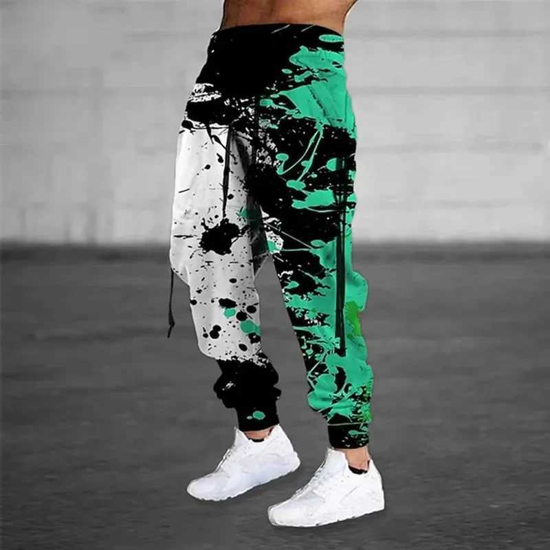 New graffiti elongated mens casual sports pants for outdoor runners 3D printed camouflage Trouser street fashion mens casual pantsXJ250410