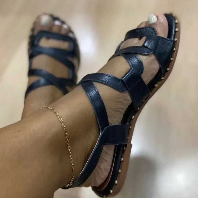 Womens Sandals 2022 New Gladiator Summer Sandals Flat Shoes Womens Roman Style Summer Chaussure Womens Flat ShoesXJ250410
