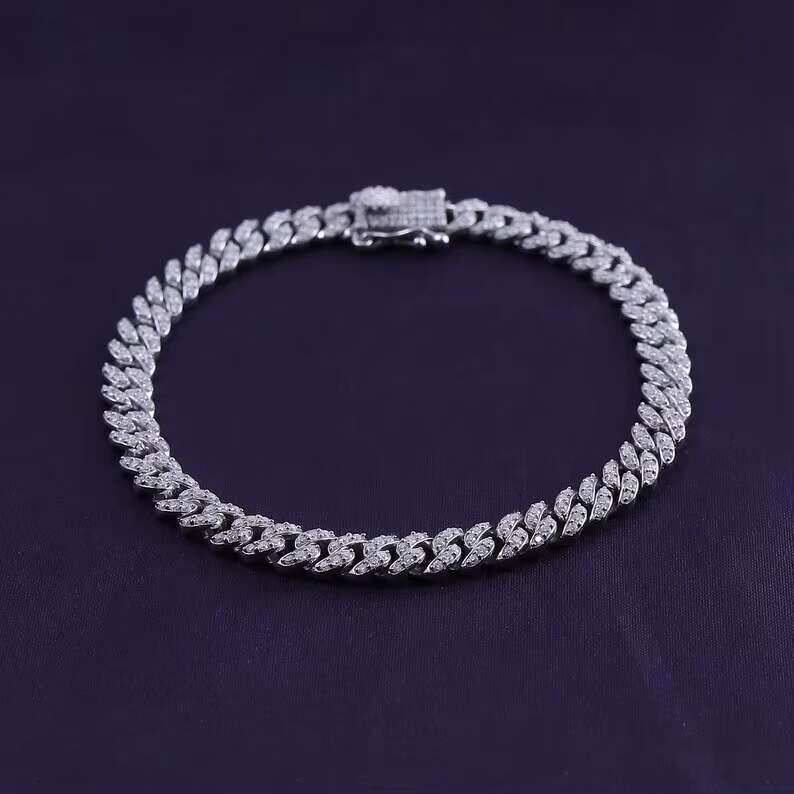 6MM Hiphop Moissanite Cuban Bracelet 925 Silver VVS Diamond Men Women Single Row Cuban Chain Bracelet