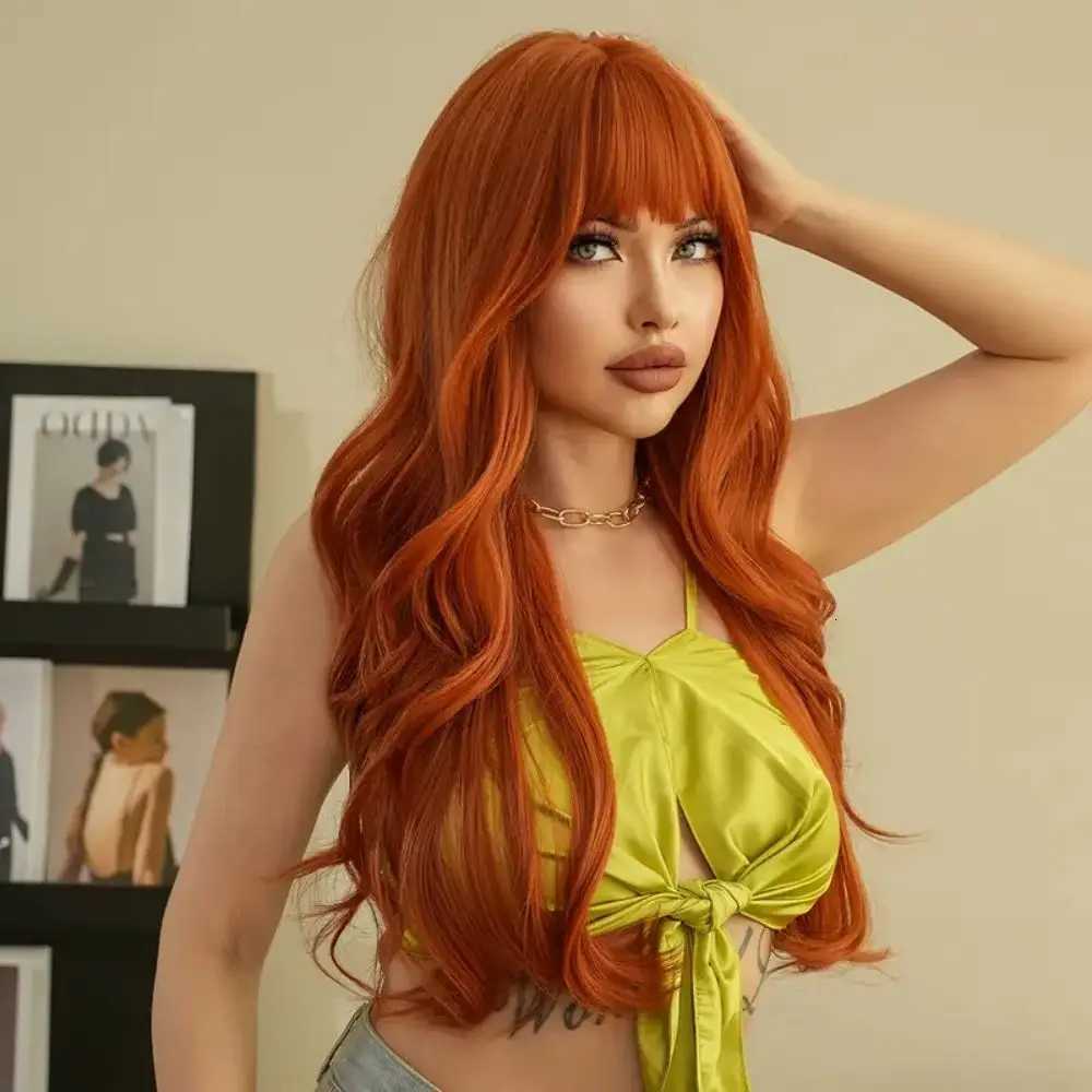 Womens Synthetic Wig with Orange Bangs Large Waves Long Curls Natural Style Daily Wear Halloween Cosplay Full HeadpieceT251111