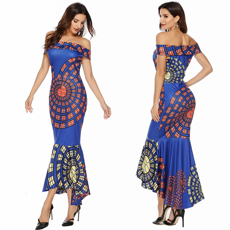 New Sexy Off Shoulder Print Wrap Hip Dress