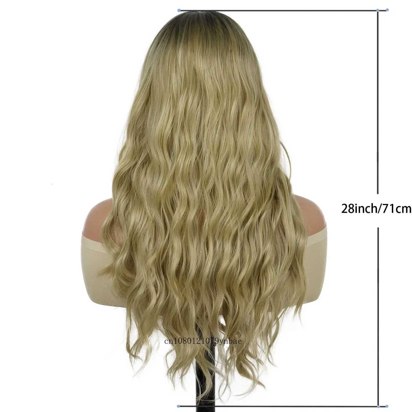 Synthetic Hair Ombre Blonde Long Curly Wave Wigs for Women Girls Middle Part Dark Root Wig Daily Costume Party Heat ResistantT251111