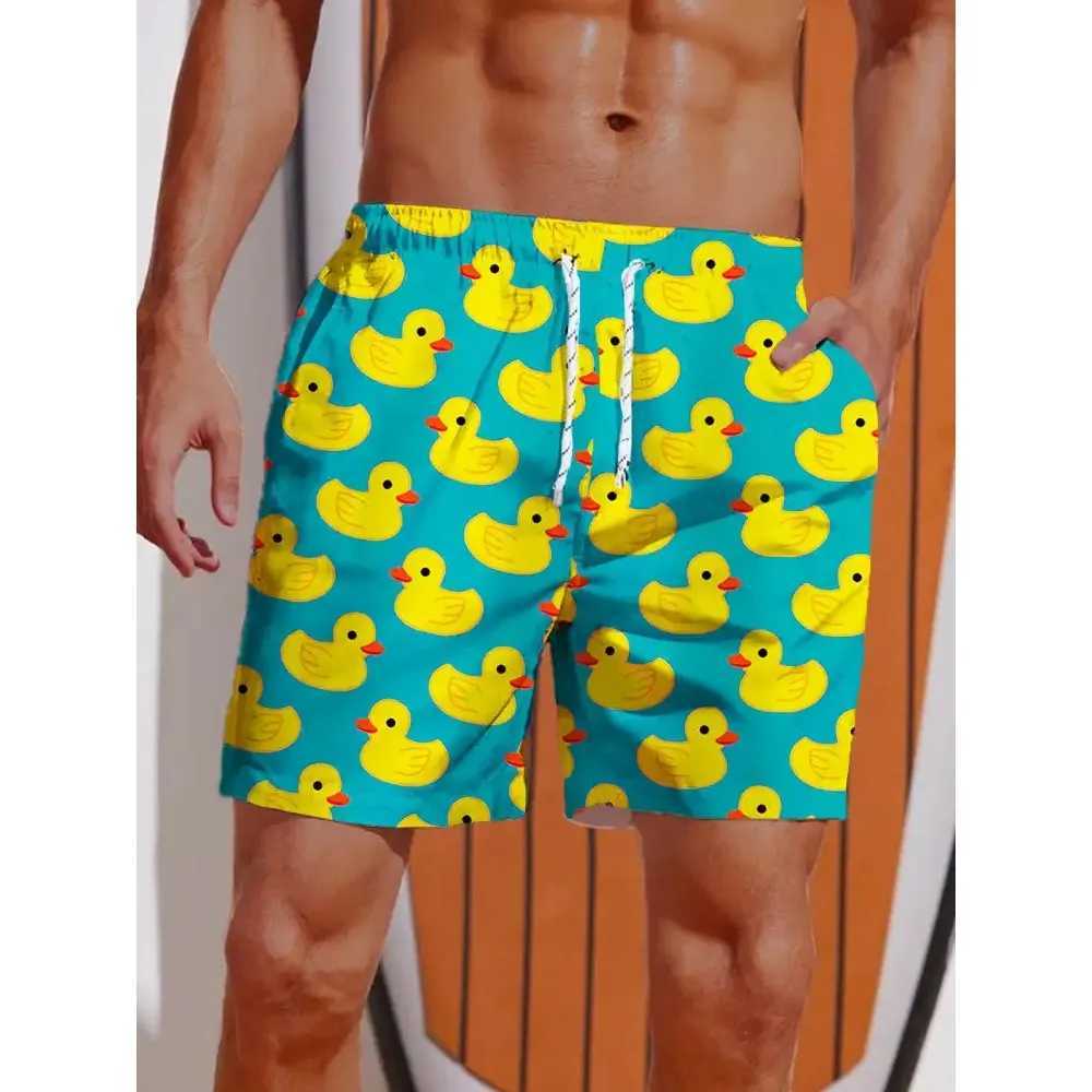 Mens shorts Hawaiian yellow duck mens printed summer short swimsuit elastic waist 3D printed breathable short streetwearW250410