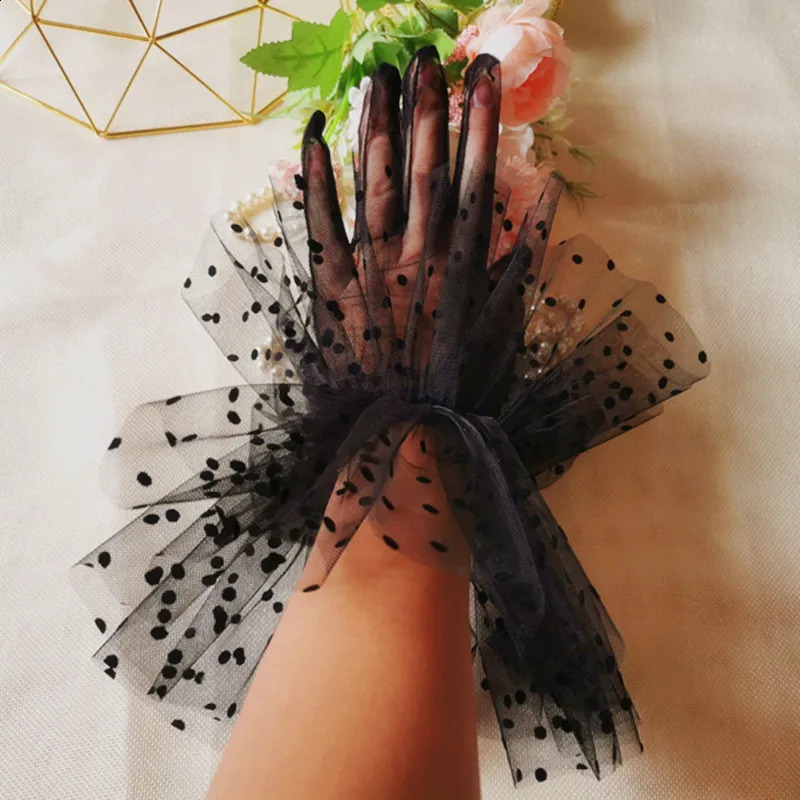 Black White Sheer Lace Tulle Gloves Slim Thin Bridal Wedding Gloves Po Shooting Party Dress Gloves Guantes Transparentes Dot 250408
