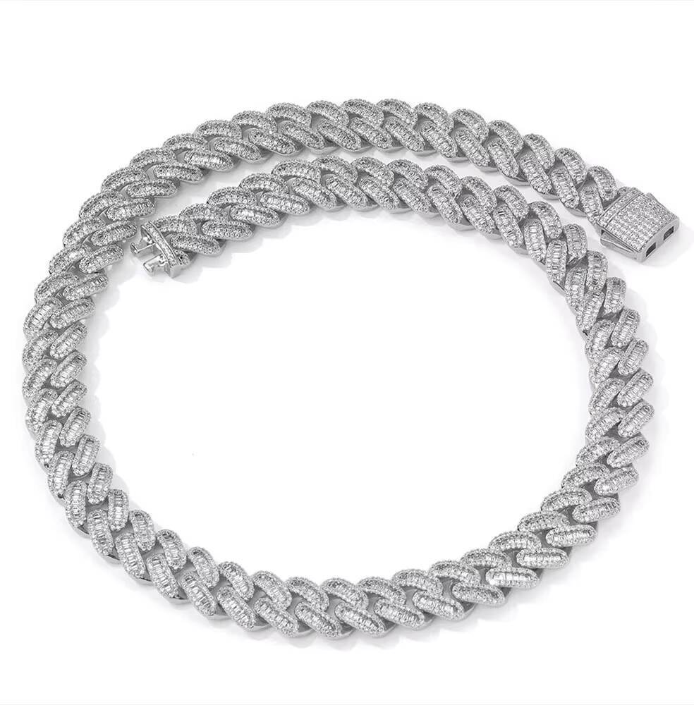 NUOYA Women Miami Cuban Link Chain Necklace 12MM Hip Hop Jewelry Mixed Inlaid Iced Out Baguette Diamond Silver Plated Chain