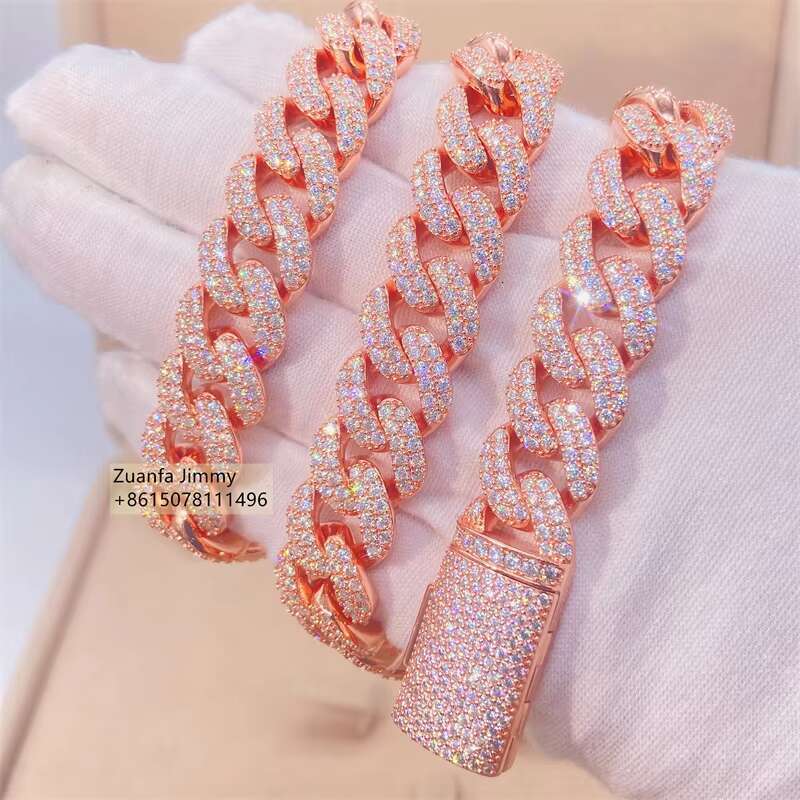 Luxury Custom Iced Out Buss Down Two Row Fully Iced Out 13mm VVS1 Moissanite Diamond Miami Cuban Link Chain