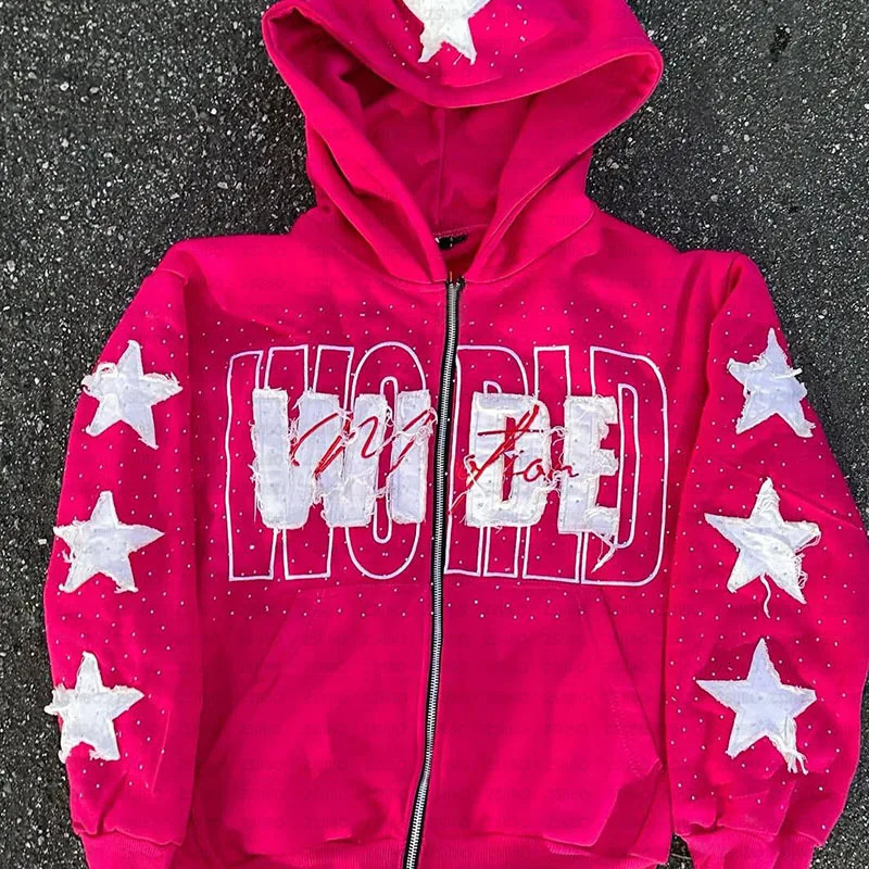 Winter Y2K High Street letters Stars Rhinestone Embroidered Zipper Top American Hip-hop Style Casual Sweatshirts Men Wom Hoodie 251110