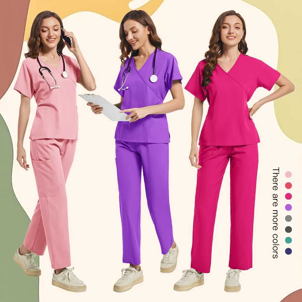 New Scrubs Set Medical Uniforms Stretch Scrub Tops With Pocket Pants Nurse Uniform Doctor Surgery Overalls Beauty Sn Workwear X2504101