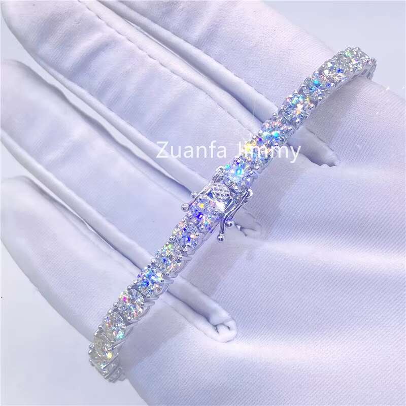 Double Safety Clasps 925 Sterling Silver Man Luxury Jewelry 5mm Stone Cluster 50 Pointers Moissanite Bracelet