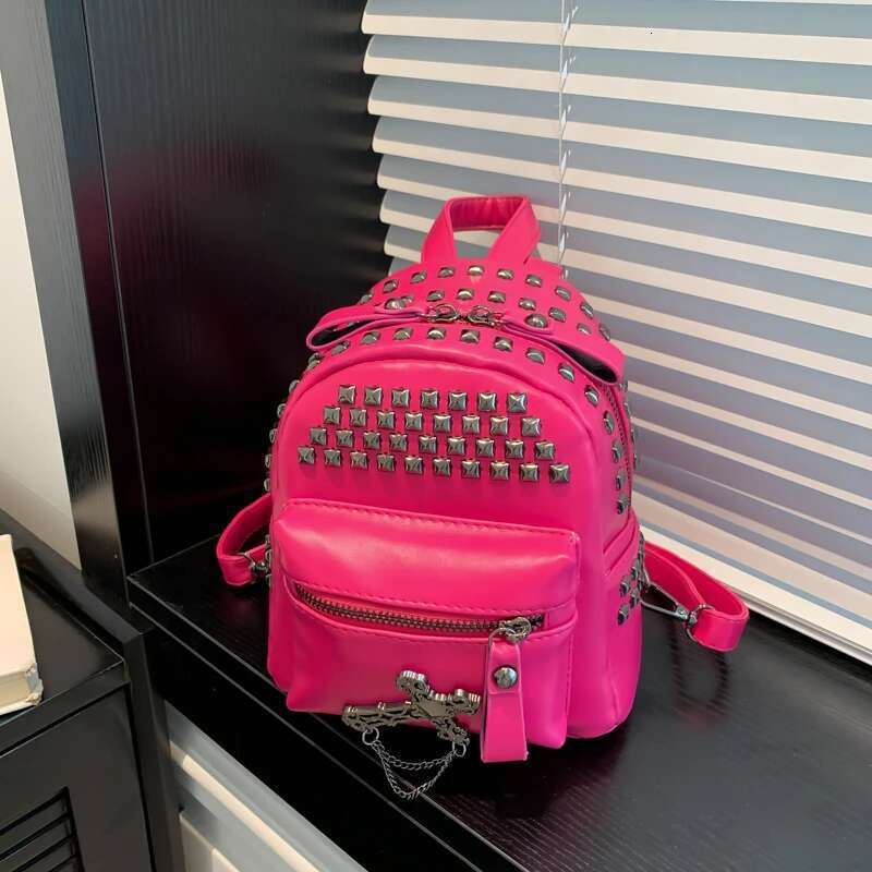Women's Bags Fashion Solid Rivet PU Backpack High Quality Personality Punk Super Cool Shoulder and Crossbody Bags for Women 2024 Hot Sale