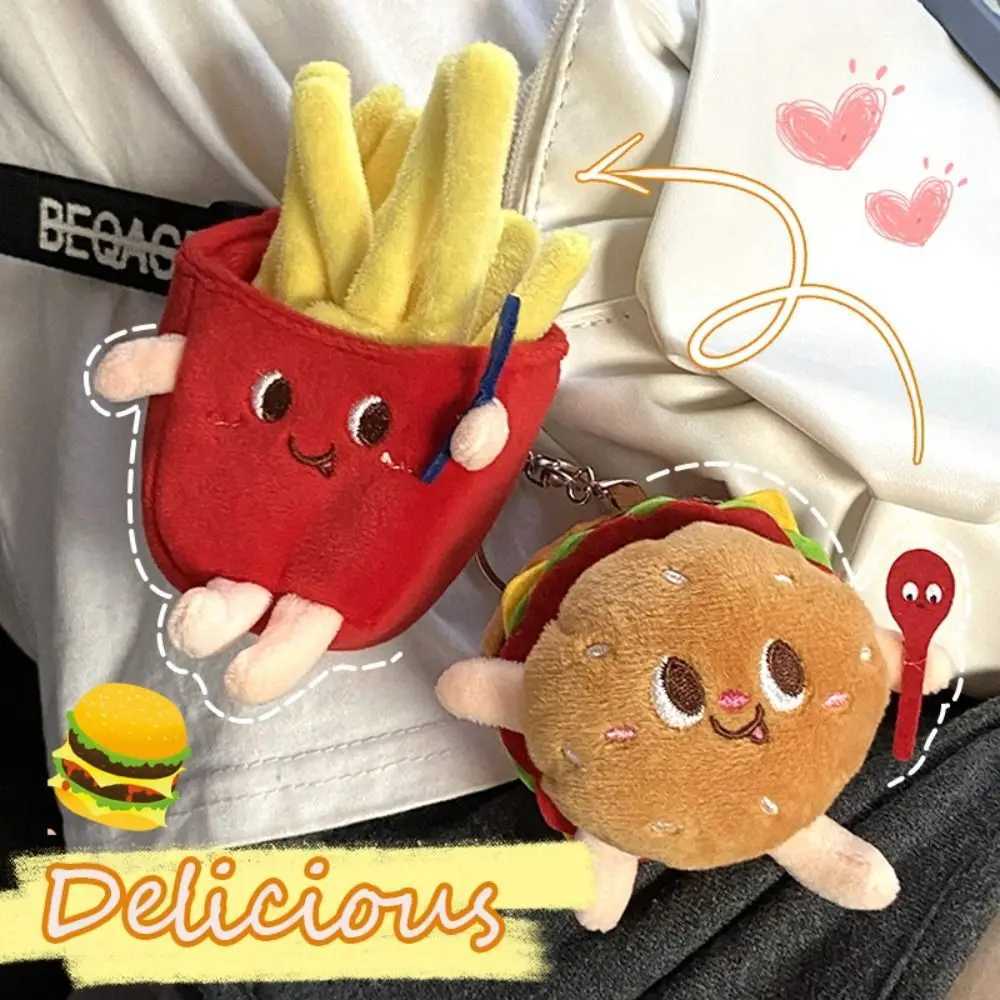 Burger plush doll keychain chicken leg French fries cute bag pendant backpack accessories cheese filled toy keychain W250411
