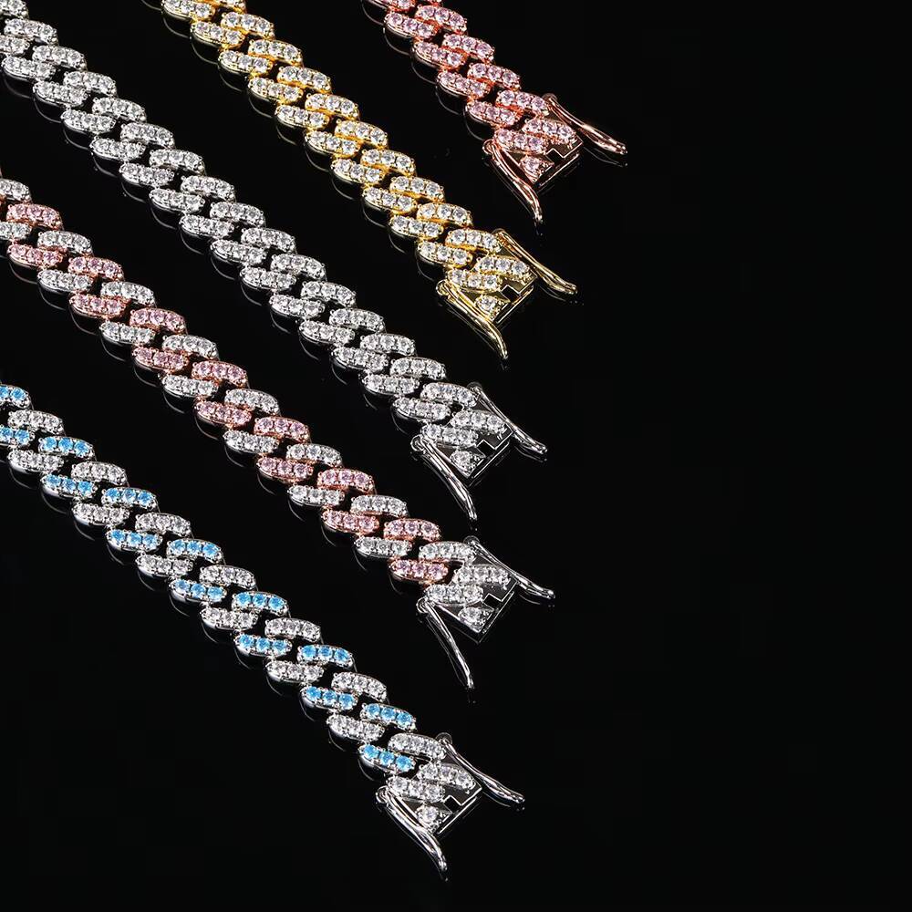 9mm Luxury Iced Out Diamond Cuban Link Bracelet Rose Gold Plated Bling White Moissanite Cuban Chain Hip Hop Fine Jewelry for Women
