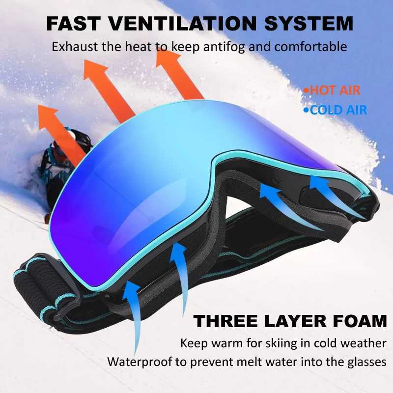 New Ski Goggles Double-layer Cylindrical Lens Anti Fog Adult Youth Anti-Fog Snow Sports Snowmobile Snowboard OTG Glasses Eyewear K251110