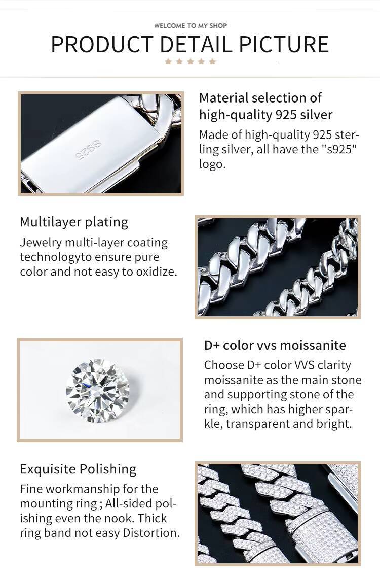 8mm Iced Out Hip Hop Diamond Bracelet VVS Moissanite Cuban Link Chain for Party Gifts for Man