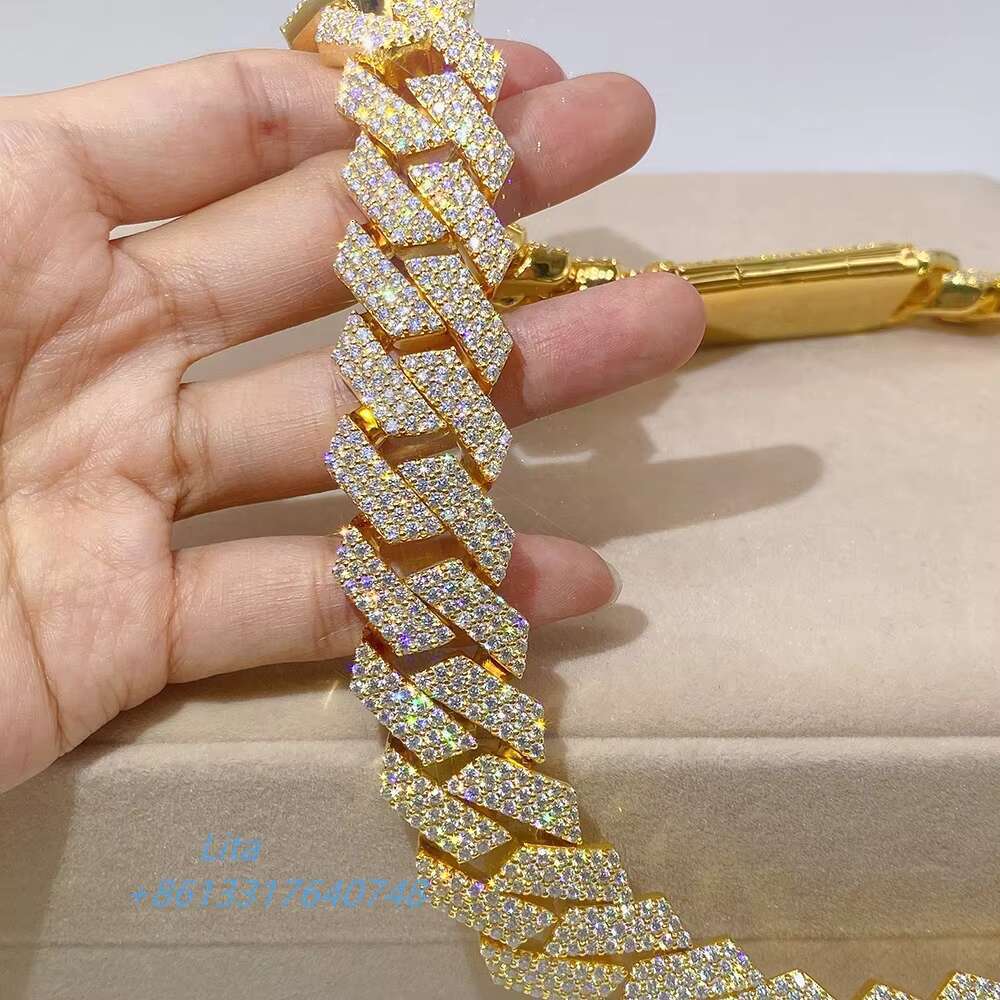 Miami Pass Diamond Tester Vvs Moissanite Diamond Hand Setting 925 Sterling Silver Wholesale Cuban Link Chain