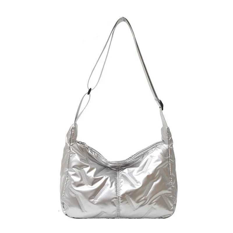 Silver Lightweight Nylon Handbag Girls Dumpling Bag Large Capacity Shoulder Crossbody Bag Bright Space Cotton Tote Bag BolsosT251110
