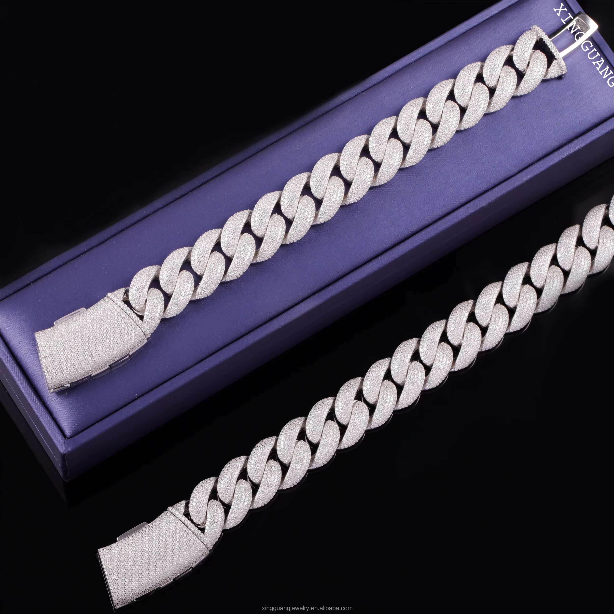 XG Iced Out 18 mm VVS Moissanite Cuban Link Chains Bracelets S925 Silver Fine Jewelry Bracelets