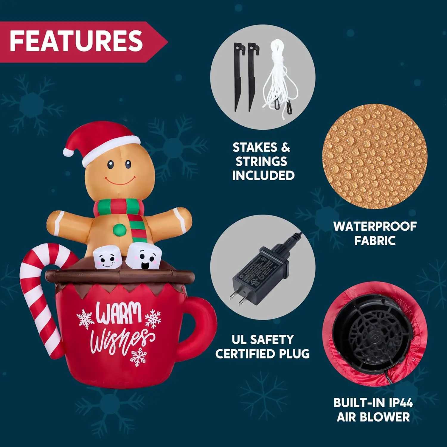 Christmas JOYFY 6 FT Tall Christmas Inflatable Gingerbread Man in Hot Cocoa Mug with Build-in LEDs for Xmas Party Outdoor Garden Decor Y251111