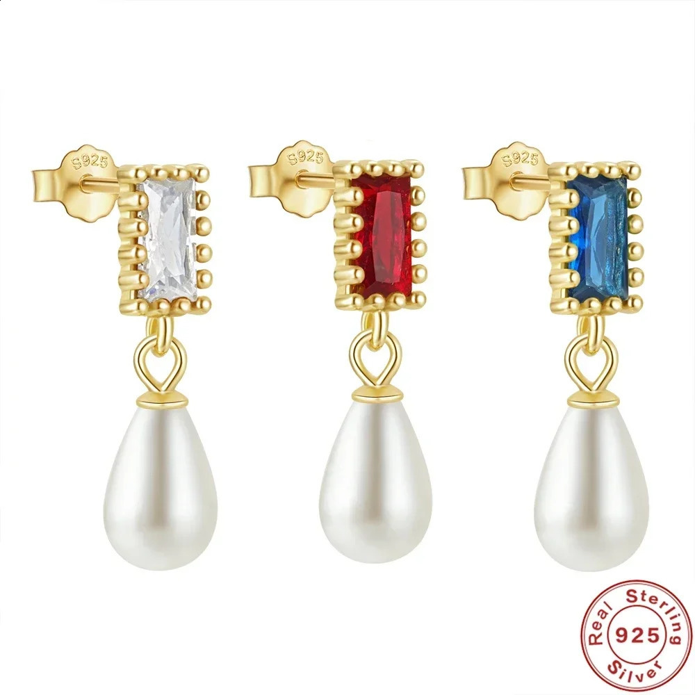 ESO 925 sterling silver simple temperature pearl zircon earrings womens colorful crystal earrings exquisite jewelry 250409