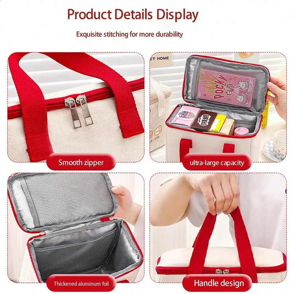 1 piece - Handheld insulated bag student brings their own lunch box office lunch bag thick handbag 250410