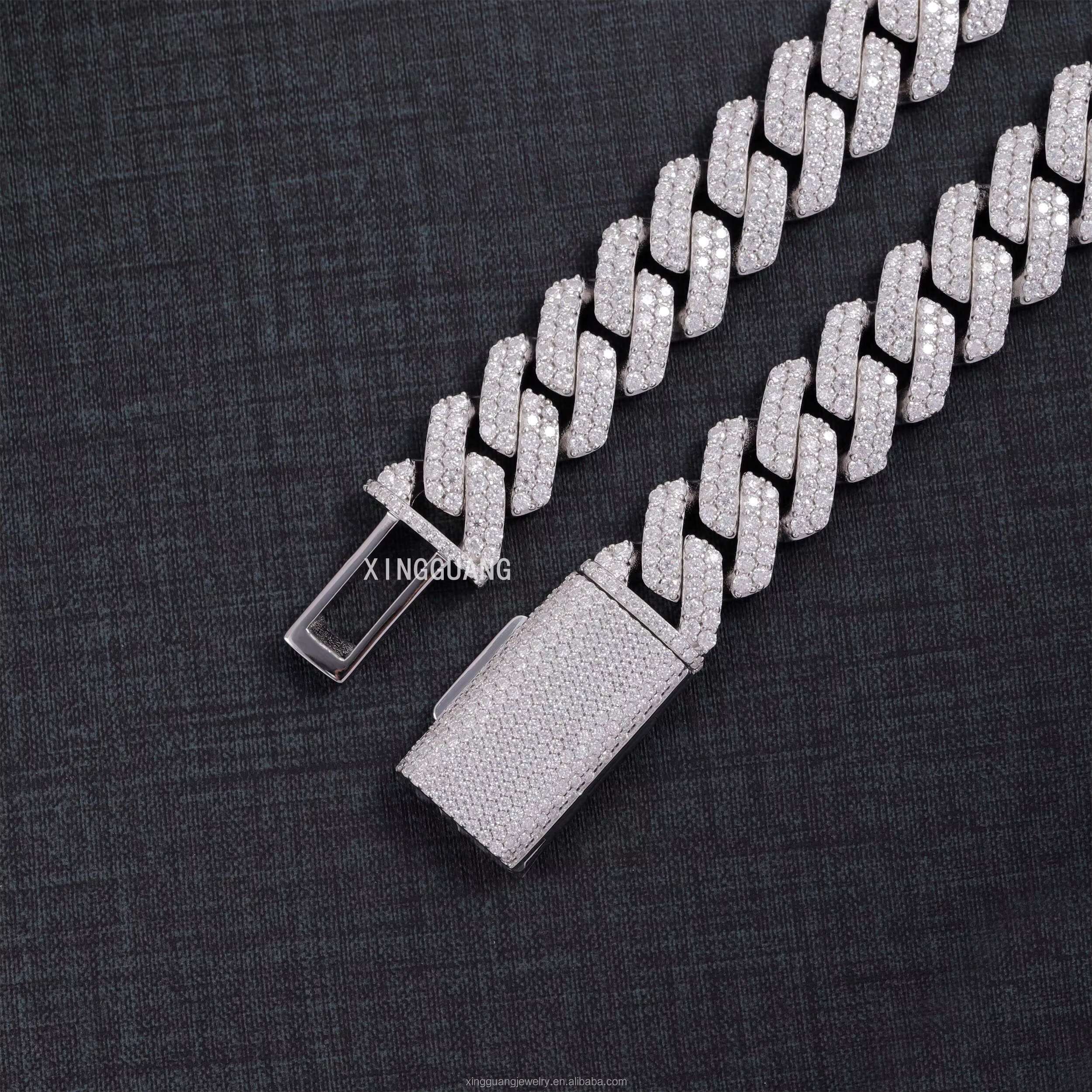 Fine Jewelry Cuban Link Chain Necklace 2rows 15mm 925 Sterling Silver VVS Moissanite Iced Out Diamond Cuban Chain for Men