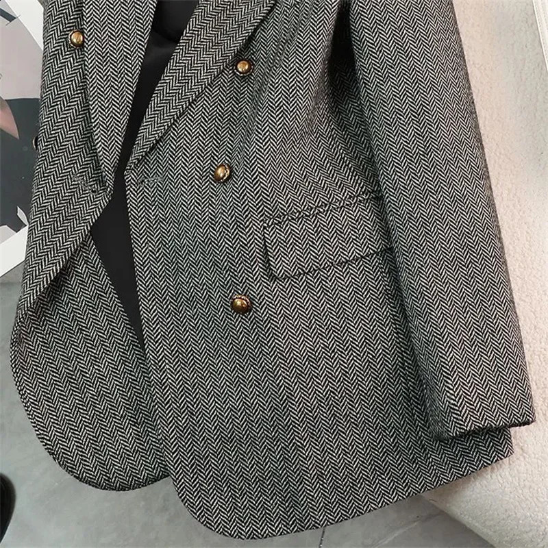 2025 Spring Womens Coat AutumnWinter High Fashion n Perception Versatile Herringbone Pattern Set Jacket Casual Top 250407