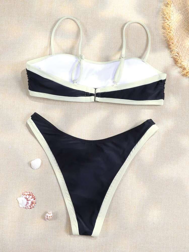 Bordered Bandage Bikinis Solid Women's 2025 Patchwork Swimwear Sexy Biquini Mujer Bathing Suit Low Waist Beachwear
