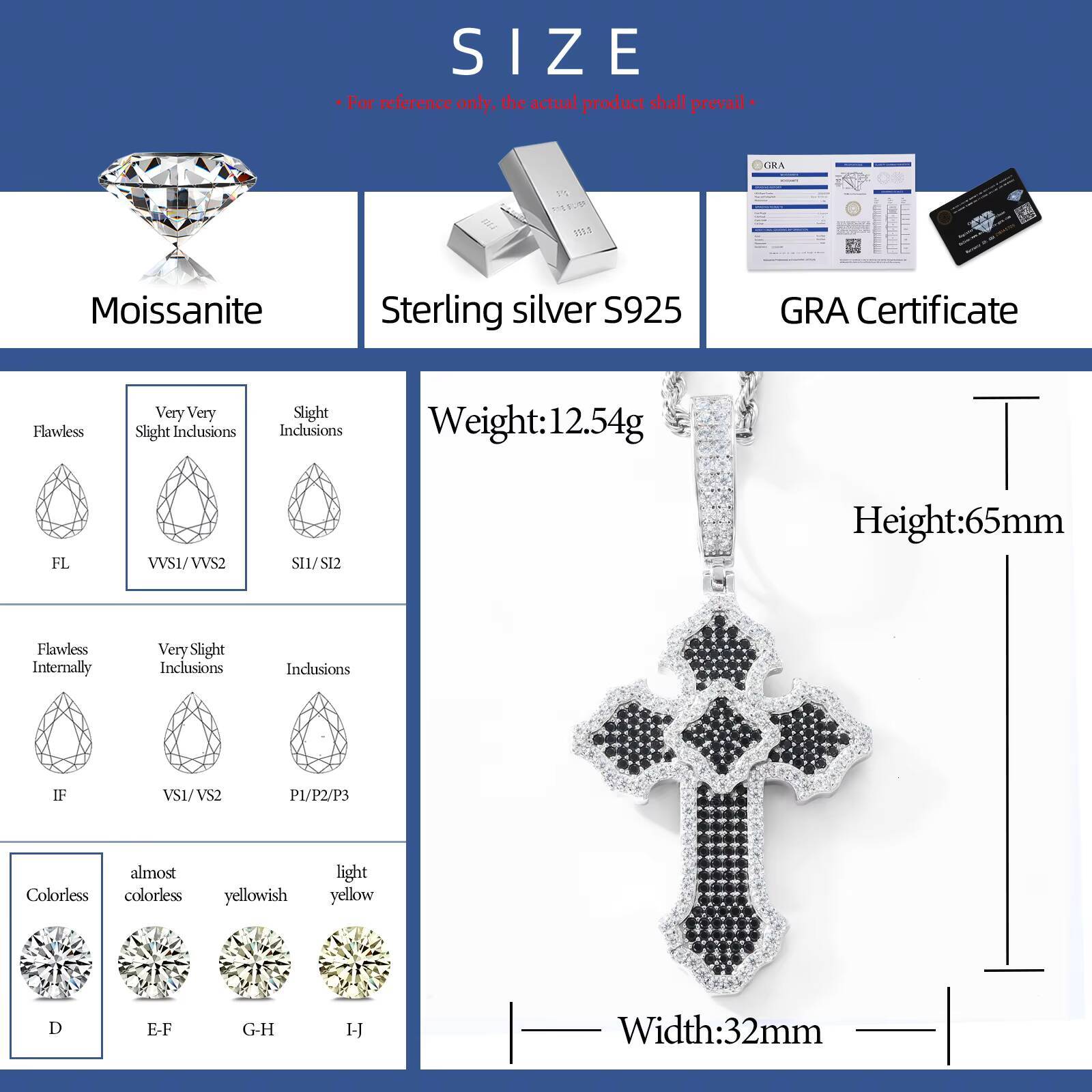 Personalized Hip Hop Jewelry Wholesale 925 Sterling Silver VVS Black Moissanite Iced Out Cross Pendant for Men