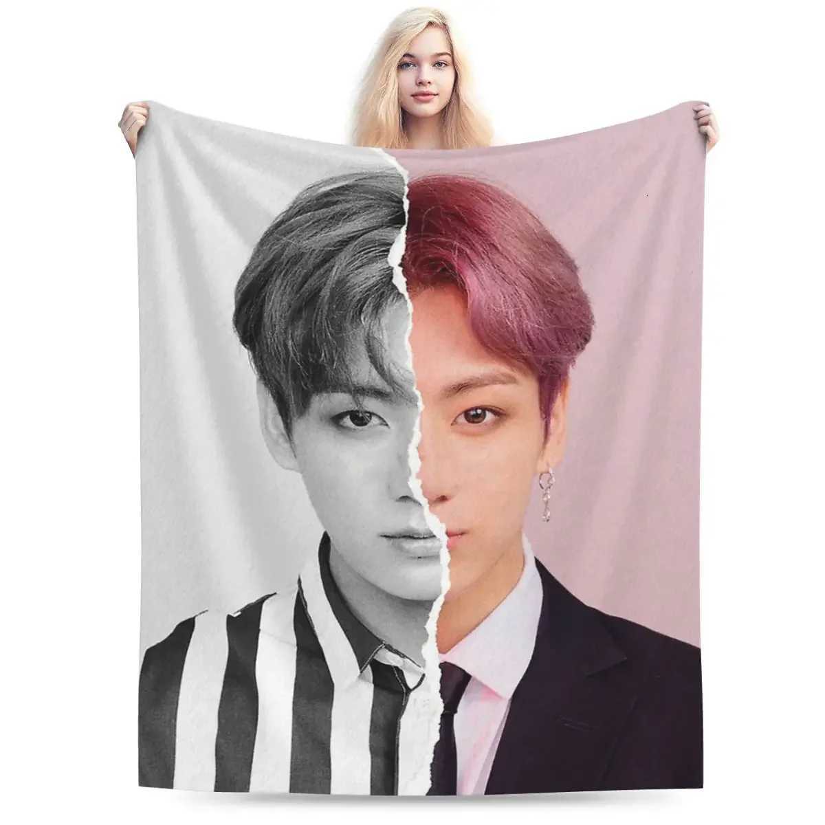 Jungkook Blankets Soft Warm Flannel Throw Blanket Plush for Bed Living room Picnic Travel Home Sofa C251111