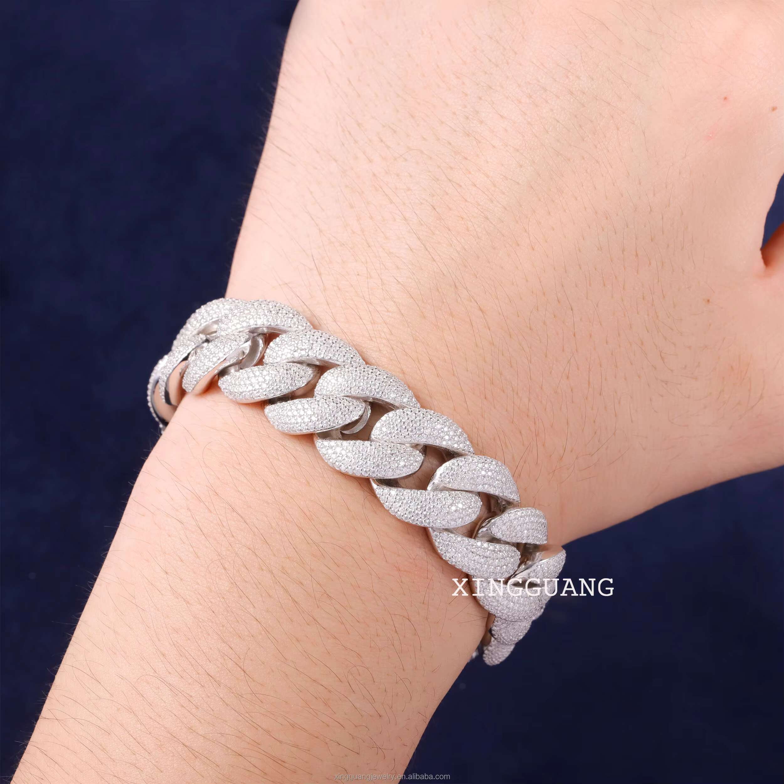 XG Iced Out 18 mm VVS Moissanite Cuban Link Chains Bracelets S925 Silver Fine Jewelry Bracelets