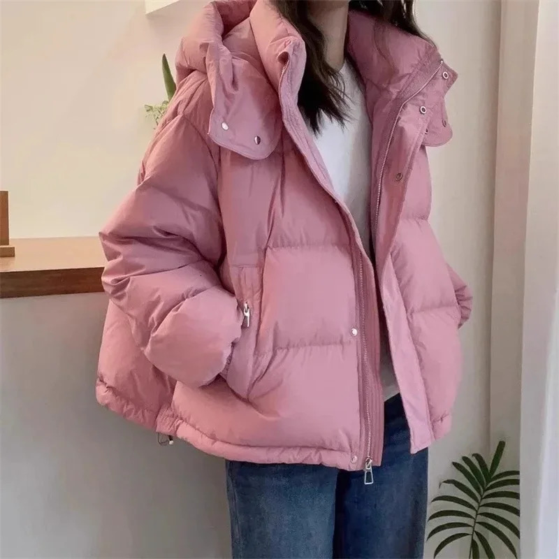 Women Korean Cotton Parkas Hooded Winter Oversize Coat Thick Warm Loose Puffer Jacket Female Solid Fashion Zipper Outwear 251106