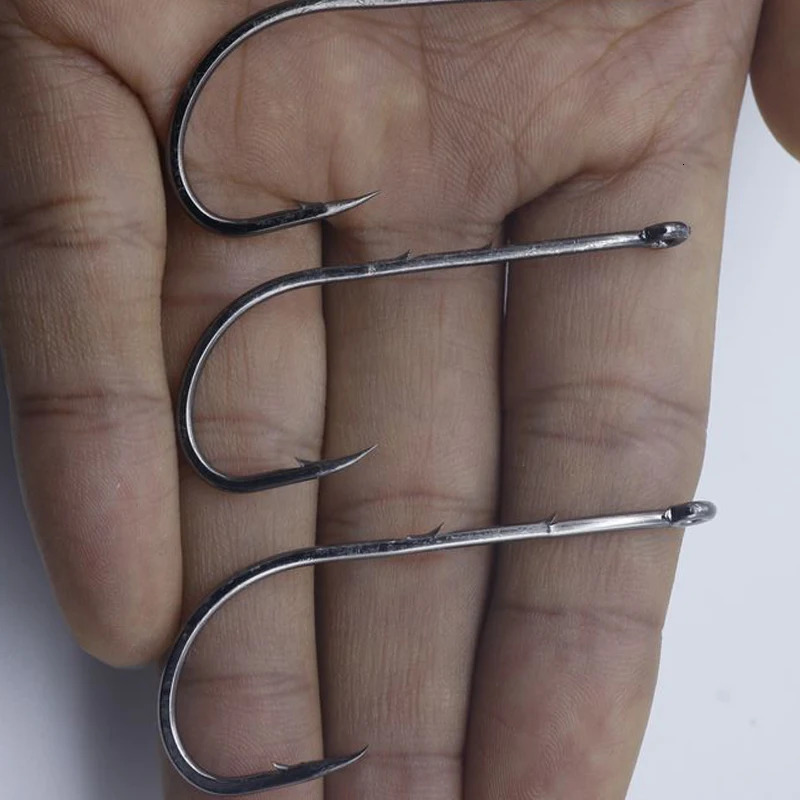 50pcslot Fish Hooks Double Bait Holder Barbed Fishhook Long Shank Carbon Steel Sharp Fishhook Beach And Live Bait Fishing Hooks 251103