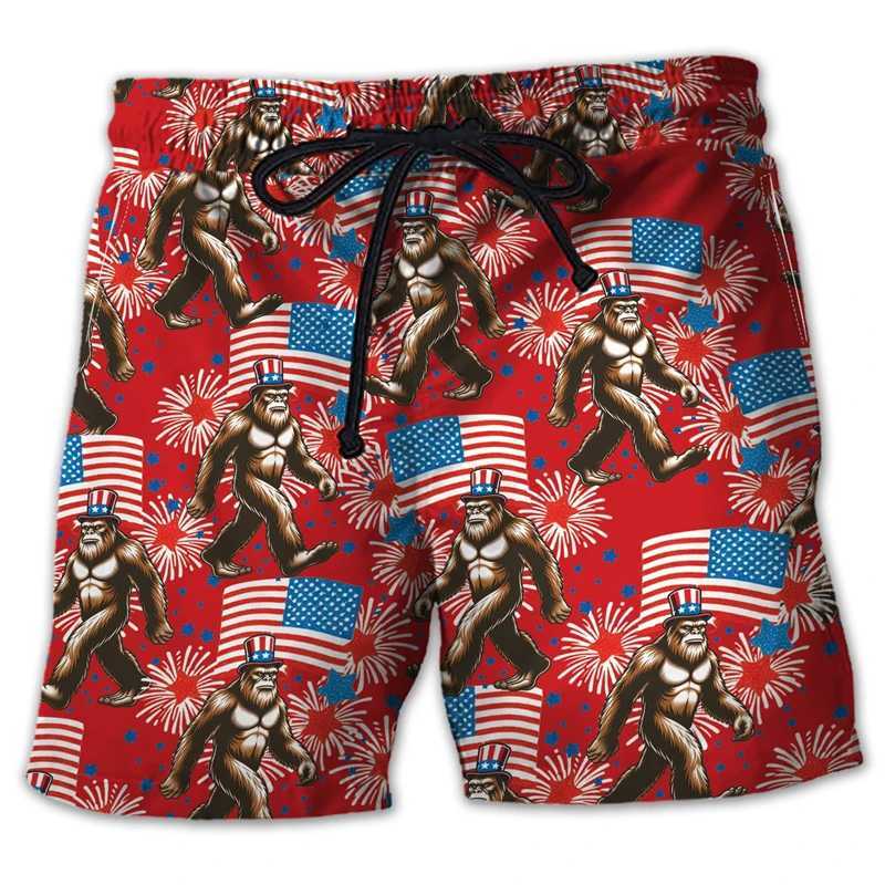 Fashionable Bigfoot Shape Beach Shorts for Mens Summer Trend Loose Vacation 3D Printed Childrens Shorts Casual Oversized Swimming PantsW250410