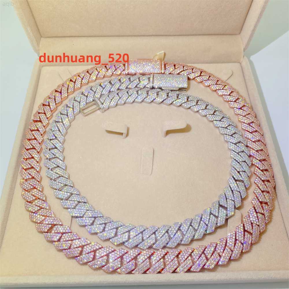 S925 Silver Diamond 15mm Flawless Vvs Moissanite Necklace Cuban Chain Necklaces Moissanite