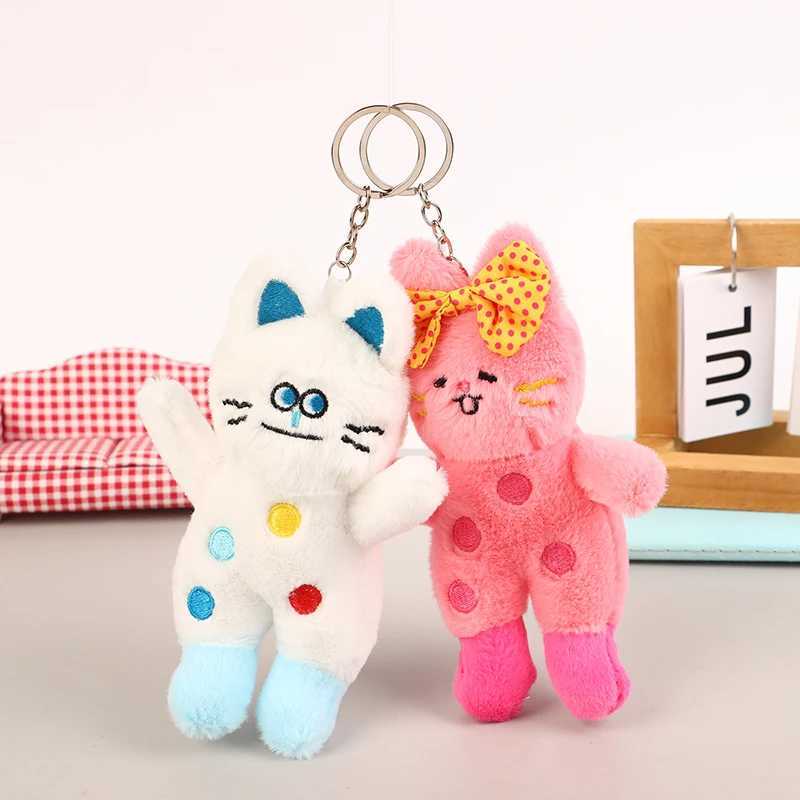 Cute polka cat plush toy stuffed kitten doll keychain plush keyholder cute backpack pendant W250411